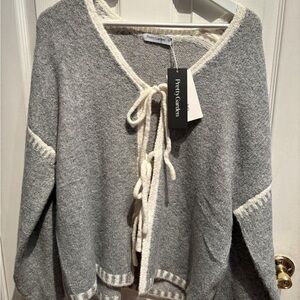 Pretty Garden NWT Gray and Cream Women's Tie-Front Sweater